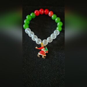Festive Beaded Bracelet with Holiday Charm